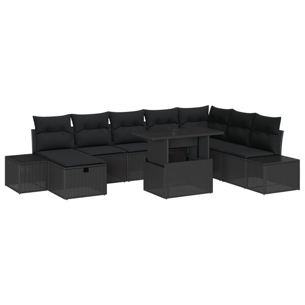 vidaXL Ensemble de canapés de jardin 9 pièces avec coussins Noir Poly Rattan
