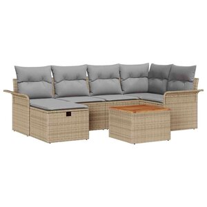 vidaXL Ensemble de canapé de jardin avec coussin 7 Pièces Beige polyrotin
