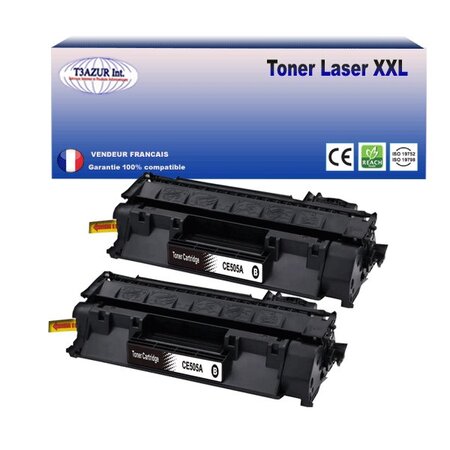 T3AZUR - Lot de 2 Toners compatibles avec Canon 719A pour Canon LBP-6650  LBP-6650DN  LBP-6670DN  LBP-6680X Noir - 2 300p