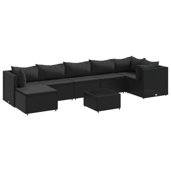 vidaXL Salon de jardin 8 Pièces avec coussins noir résine tressée