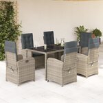 vidaXL Ensemble à manger de jardin et coussins 7 Pièces gris rotin