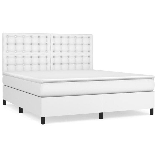 vidaXL Sommier à lattes de lit avec matelas Blanc 160x200cm Similicuir
