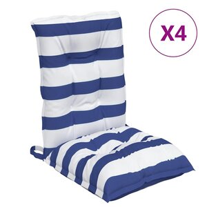 vidaXL Coussins de chaise à dossier bas lot de 4 rayures bleu/blanc