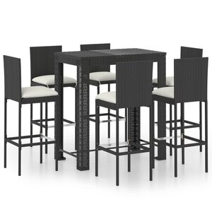 vidaXL Ensemble de bar d'extérieur 7 Pièces coussins Résine tressée Noir