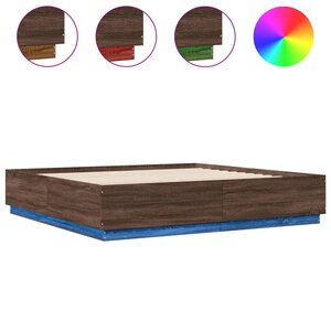 vidaXL Cadre de lit avec LED sans matelas chêne marron 200x200 cm