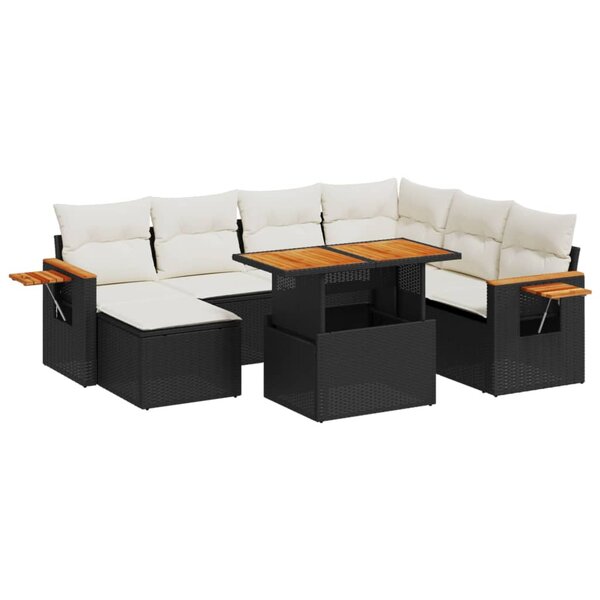 vidaXL Salon de jardin 8 Pièces avec coussins noir résine tressée