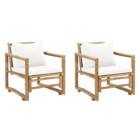 vidaXL Chaises de jardin lot de 2 avec coussins et oreillers Bambou