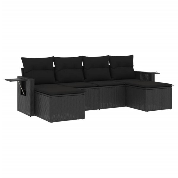 vidaXL Salon de jardin 6 Pièces avec coussins noir résine tressée