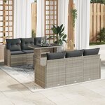 Ensemble de Canapé de Jardin de 7 Pièces avec Coussins Gris Clair en Rattan Poly