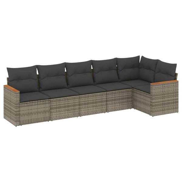 vidaXL Salon de jardin 6 Pièces avec coussins gris résine tressée