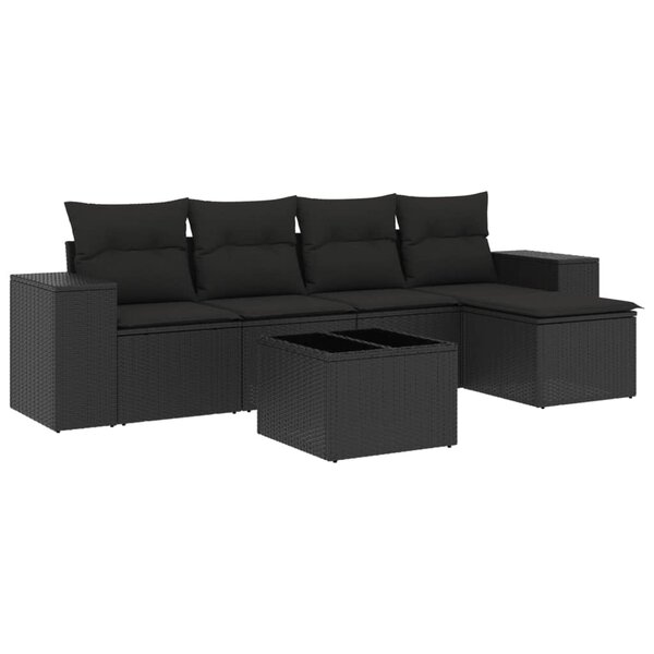 vidaXL Salon de jardin 6 Pièces avec coussins noir résine tressée