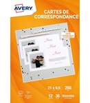 Etui de 36 Cartes de Correspondance 210x99mm Blanches personnalisables Bords lisses AVERY