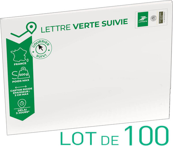 Prêt-à-Poster - Lettre verte suivie - S - Pochette cartonnée 33 x 25 cm - Épaisseur 3cm - Lot de 100
