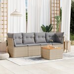vidaXL Salon de jardin avec coussins 5 Pièces beige résine tressée