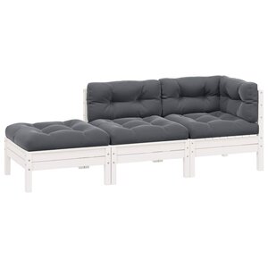 vidaXL Salon de jardin 3 Pièces avec coussins Blanc Bois de pin solide