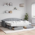 vidaXL Lit de jour avec gigogne et tiroirs gris clair 80x200 cm tissu