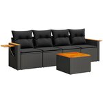 vidaXL Salon de jardin 5 Pièces avec coussins noir résine tressée