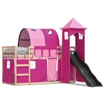 vidaXL Lit superposé avec toboggan et rideaux rose 90x200 cm
