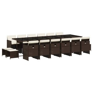 vidaXL Ensemble à manger de jardin et coussins 17 Pièces marron rotin