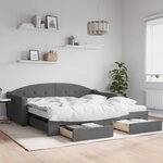 vidaXL Lit de jour avec gigogne et tiroirs gris foncé 100x200 cm tissu