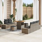 Ensemble de canapé de jardin 8 pièces avec coussins gris poly rotin acacia