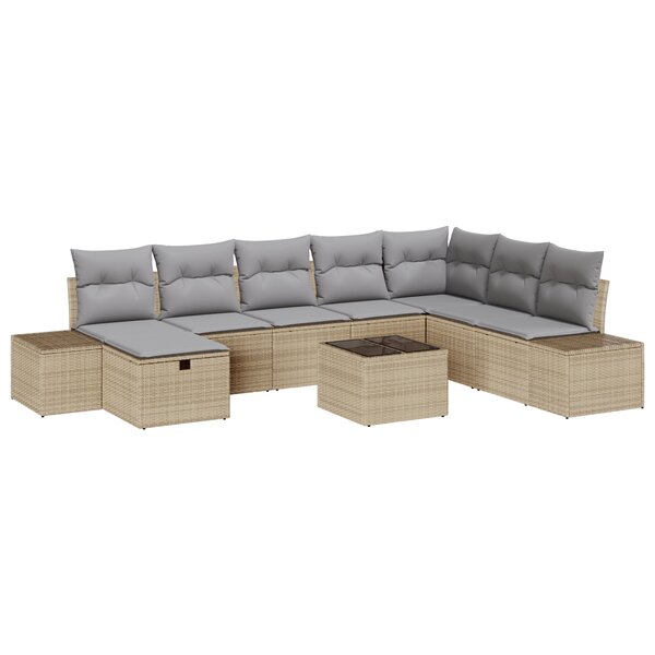 vidaXL Ensemble de canapés de jardin 9 pièces avec coussins Beige Poly Rattan