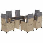 vidaXL Ensemble à manger de jardin coussins 7 Pièces mélange beige rotin