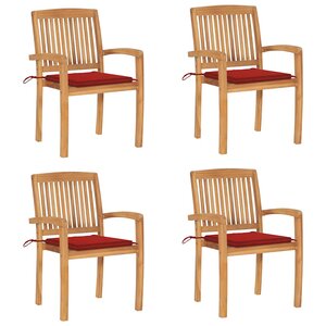 vidaXL Chaises de jardin empilables avec coussins lot de 4 Teck solide