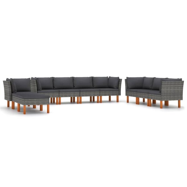 vidaXL Salon de jardin 10 Pièces avec coussins Résine tressée Gris