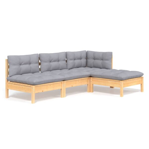 vidaXL Salon de jardin 4 Pièces avec coussins gris Bois de pin