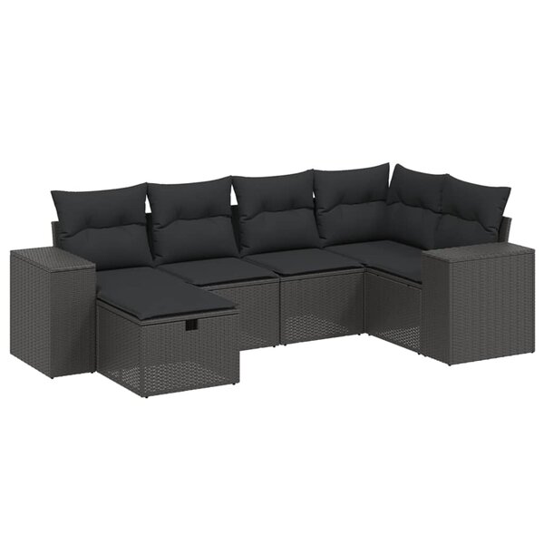 vidaXL Salon de jardin 6 Pièces avec coussins noir résine tressée