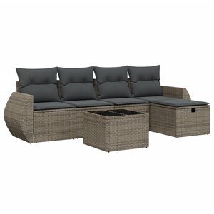 vidaXL Salon de jardin 6 Pièces avec coussins gris résine tressée