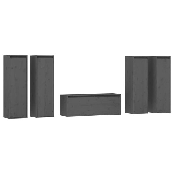 vidaXL Meubles TV 5 Pièces Gris Bois massif de pin