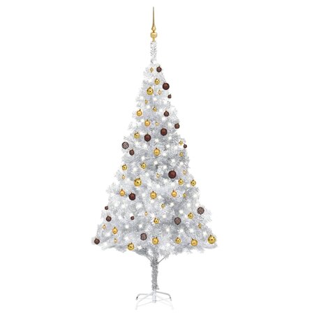 vidaXL Arbre de Noël artificiel pré-éclairé/boules argenté 240 cm PET