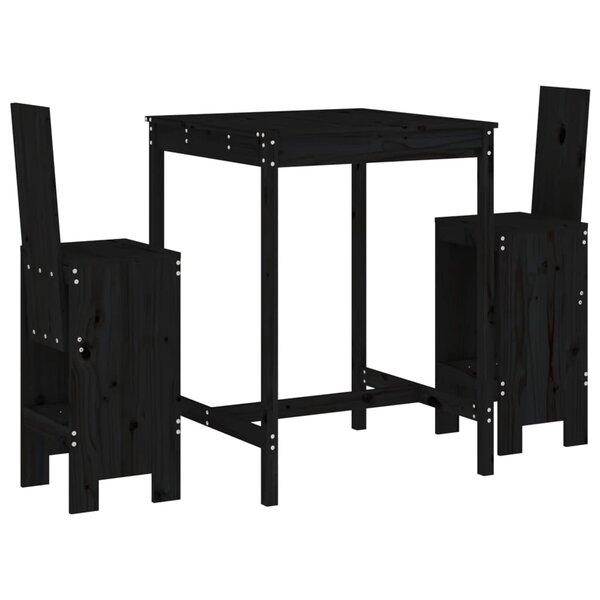 vidaXL Ensemble de bar de jardin 3 Pièces noir bois de pin massif