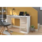 Bureau 3 tiroirs - chêne et blanc 121 x 55 x Hauteur 74 5 cm