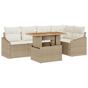 vidaXL Ensemble de salle à manger de jardin 6 pièces avec coussins Beige Poly Rotin Acacia