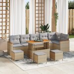 Ensemble de canapé de jardin 10 pièces avec coussins Beige Poly Rattan Acacia