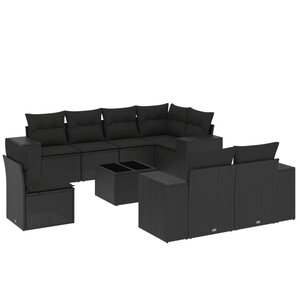 vidaXL Salon de jardin 9 Pièces avec coussins noir résine tressée