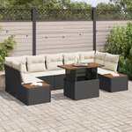 vidaXL Ensemble de Salle à Manger Jardin 8 Pièces avec Coussins Noir Rotin Poly Acacia