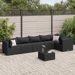 vidaXL Salon de jardin 7 Pièces avec coussins Noir Résine tressée