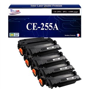 T3AZUR -4x Toners compatibles avec HP CE255A (55A) pour HP LaserJet Enterprise P3010 P3011 P3015 P3015D P3015DN P3015X