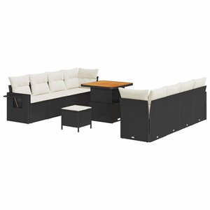 vidaXL Ensemble de canapé de jardin 11 Pièces Noir et Crème polyrotin