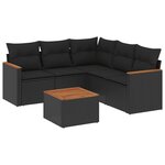 vidaXL Salon de jardin 6 Pièces avec coussins noir résine tressée