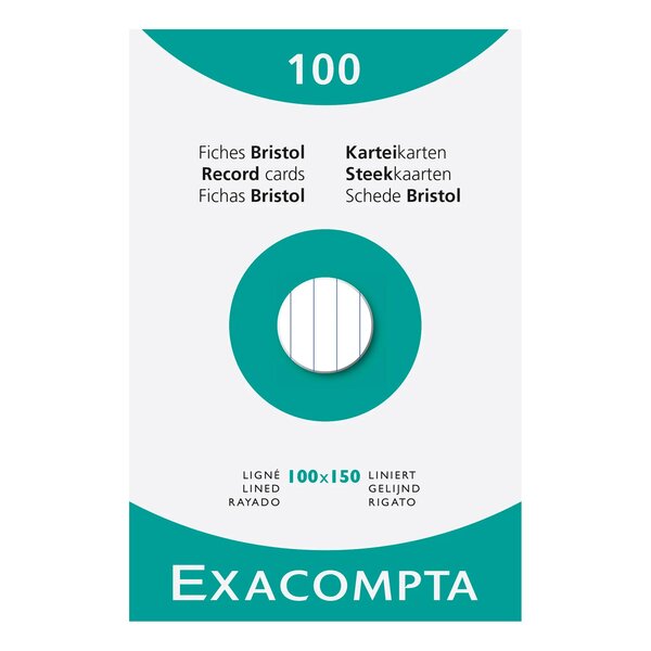 Étui De 100 Fiches - Bristol Ligné Non Perforé 100x150mm - Blanc - X 10 - Exacompta