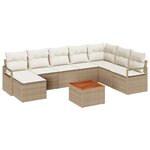 Ensemble de canapé de jardin 9 pièces avec coussins beige en poly rotin acacia