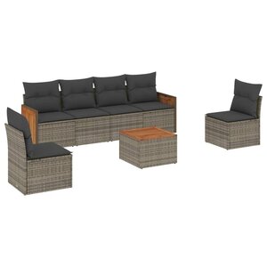 vidaXL Salon de jardin avec coussins 7 Pièces gris résine tressée