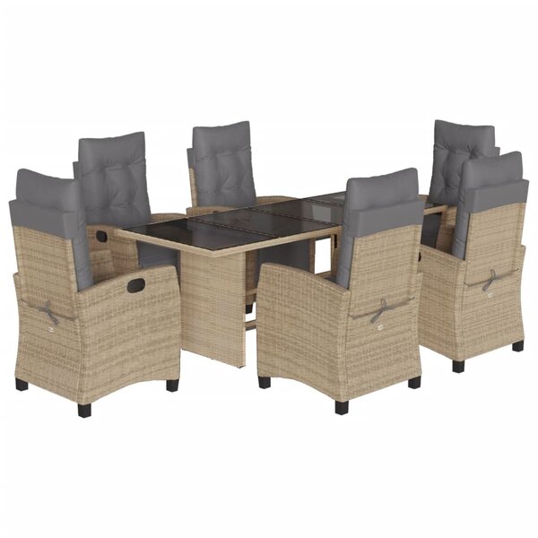 vidaXL Ensemble à manger de jardin coussins 7 Pièces mélange beige rotin