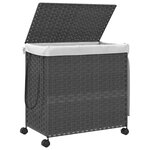 vidaXL Panier à linge avec roulettes gris 60x35x60 5 cm résine tressée