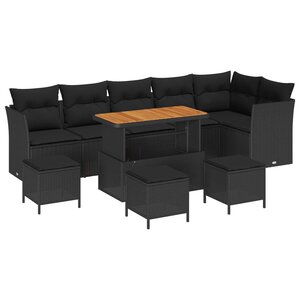 vidaXL Ensemble de canapé de jardin 10 Pièces Noir polyrotin